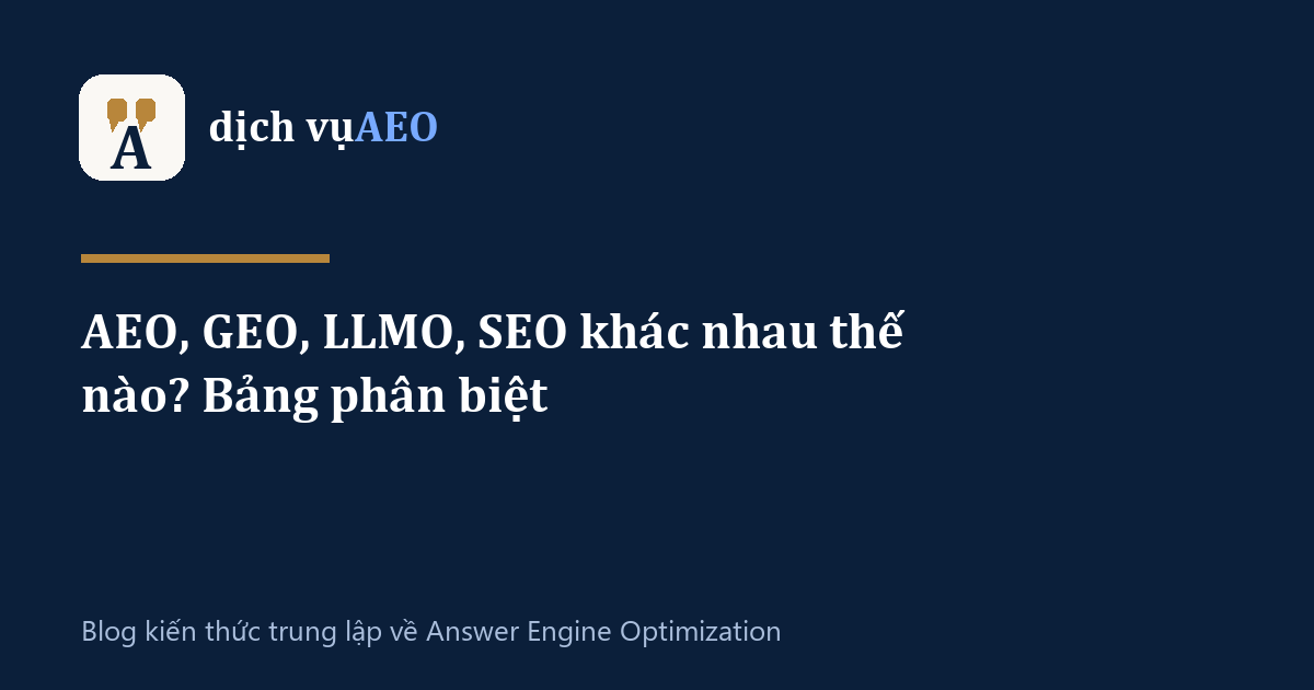 Ảnh đại diện bài: AEO, GEO, LLMO, SEO khác nhau thế nào? Bảng phân biệt